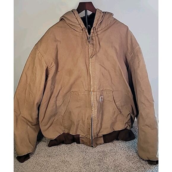 VTG Carhartt Full Zip Hoodie Jacket 3XL Tan USA Thrashed Workwear GUC - Picture 2 of 12
